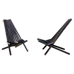 Pair of Outdoor's Blackened Teck Folding Armchairs, Denmark 60s