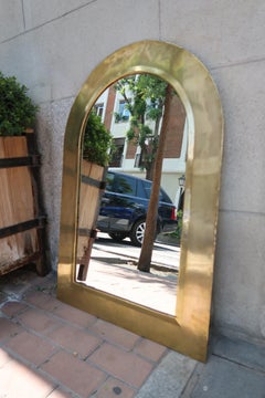 Pair of Oval Gilded Brass Midcentury Italian Mirrors, 1970