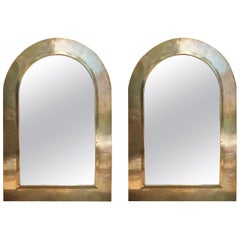 Pair of Oval Gilded Brass Midcentury Italian Mirrors, 1970