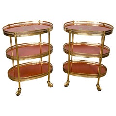 Pair of Oval Gilt Brass Chinoiserie Three-Tier Occasional Tables
