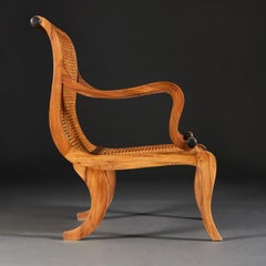 Pair of Overscale Colonial Hardwood Planters Chairs with Caned Seats