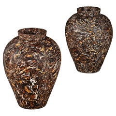 Pair of Overscale Slip Glaze Brown Vessels