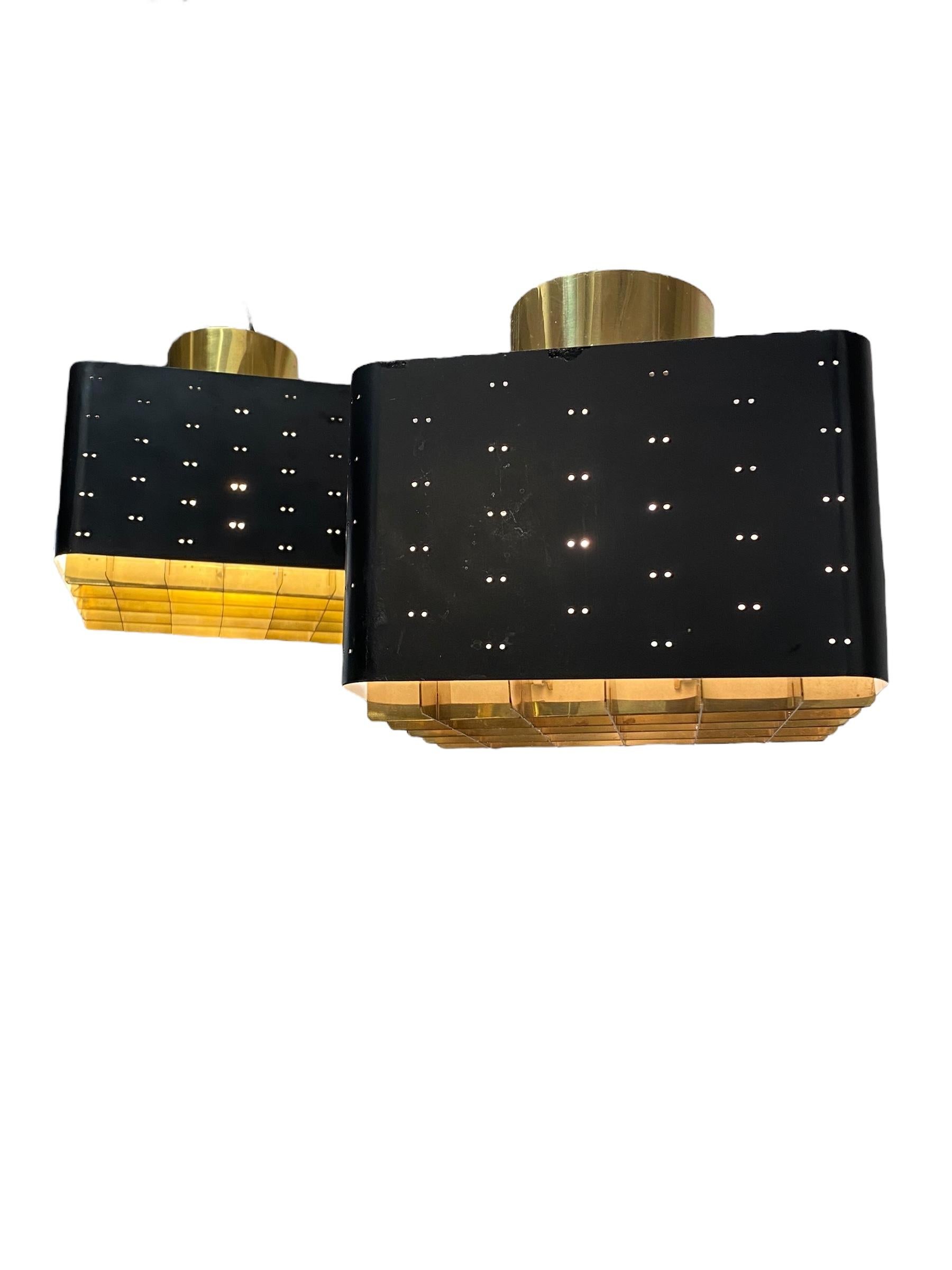 Pair of Paavo Tynell Starry Sky Ceiling Lamps 9068 In Black & Brass, Idman 1960s For Sale 3