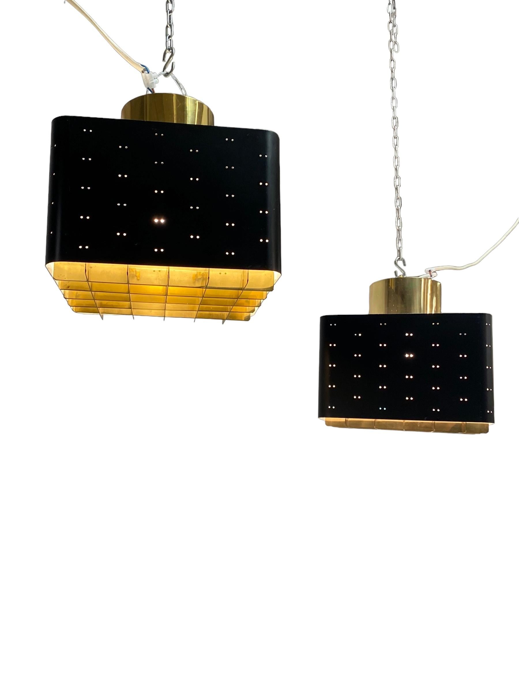 Pair of Paavo Tynell Starry Sky Ceiling Lamps 9068 In Black & Brass, Idman 1960s For Sale 5