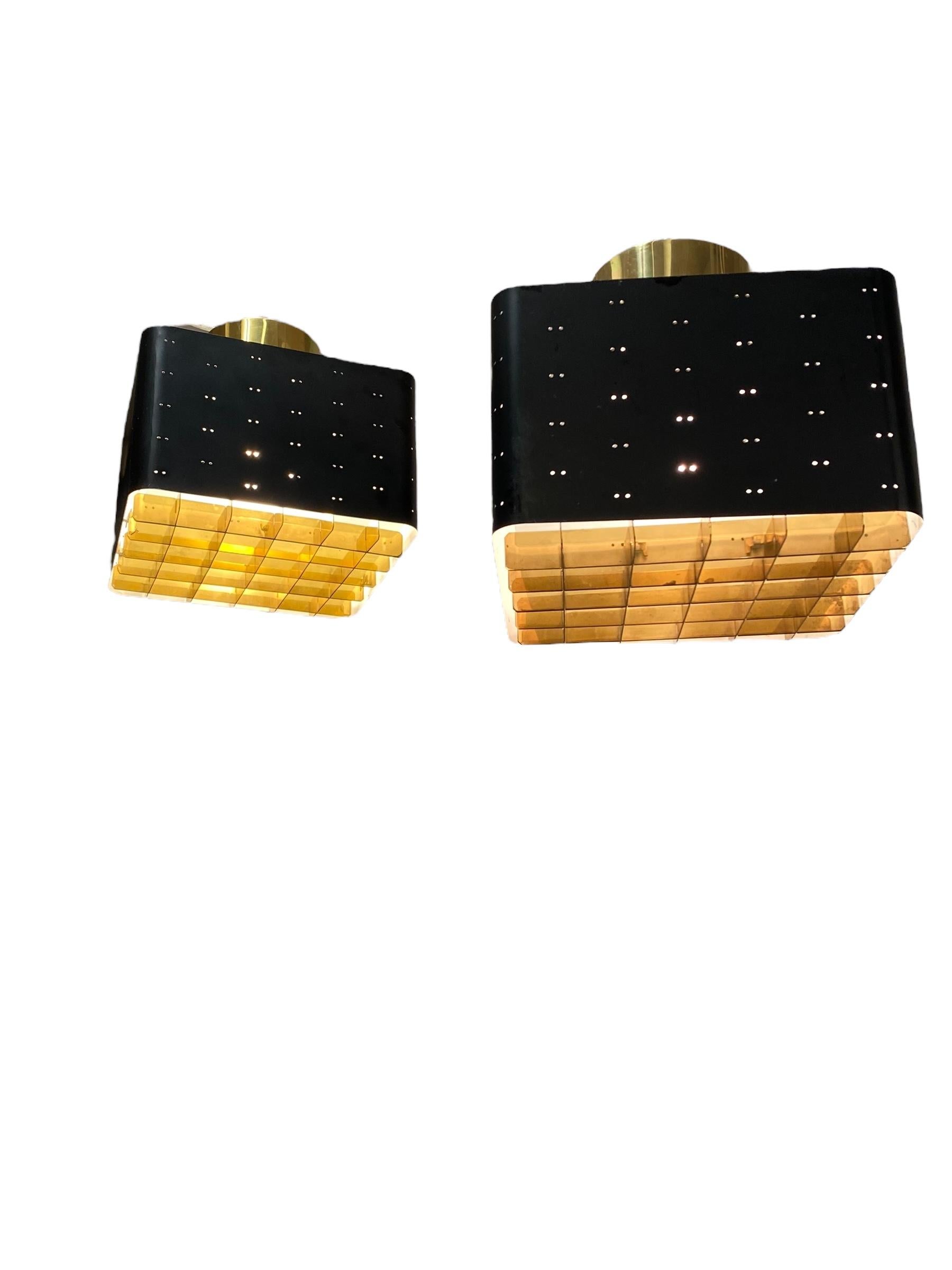 Finnish Pair of Paavo Tynell Starry Sky Ceiling Lamps 9068 In Black & Brass, Idman 1960s For Sale