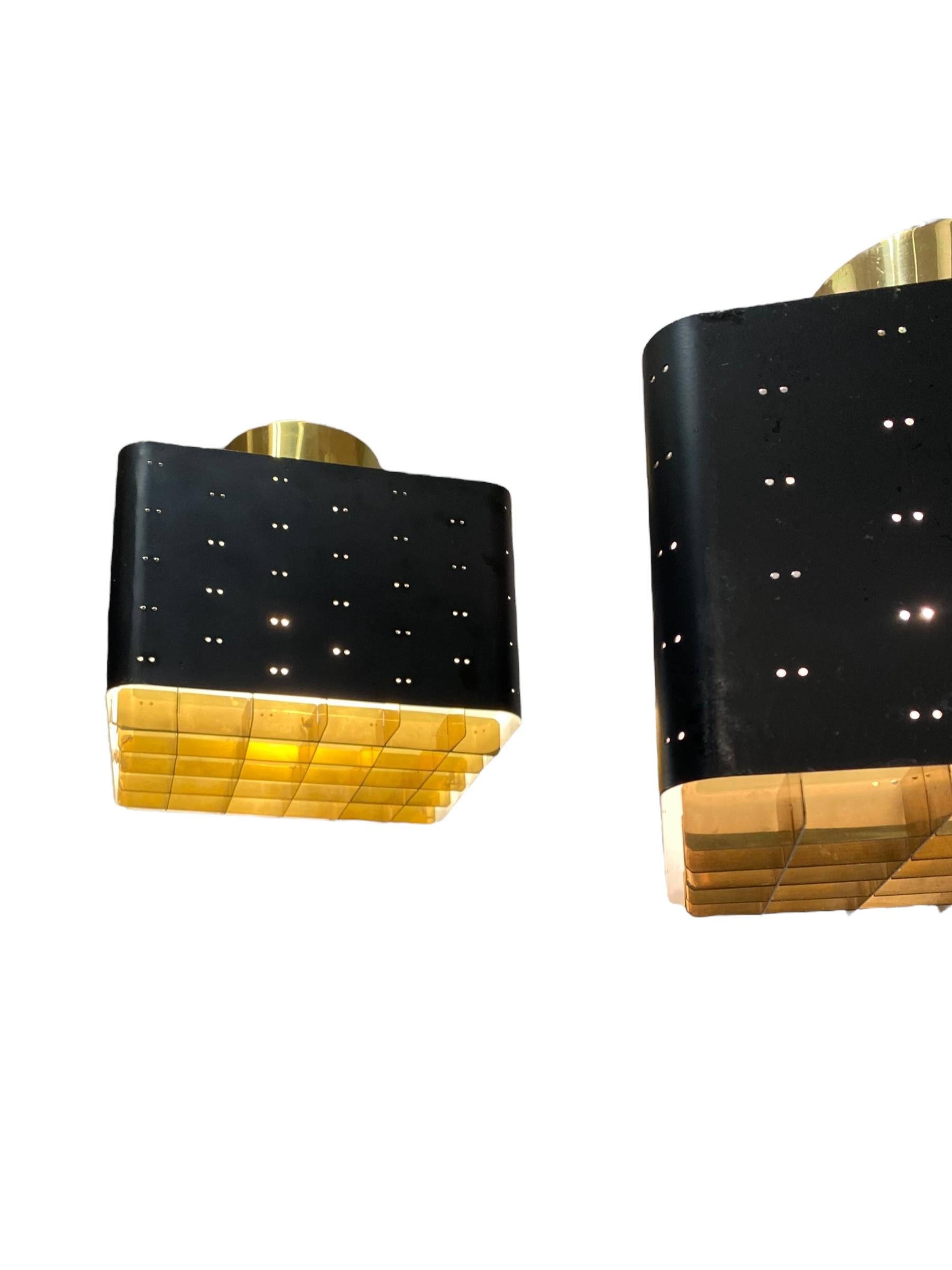 Pair of Paavo Tynell Starry Sky Ceiling Lamps 9068 In Black & Brass, Idman 1960s In Good Condition For Sale In Helsinki, FI