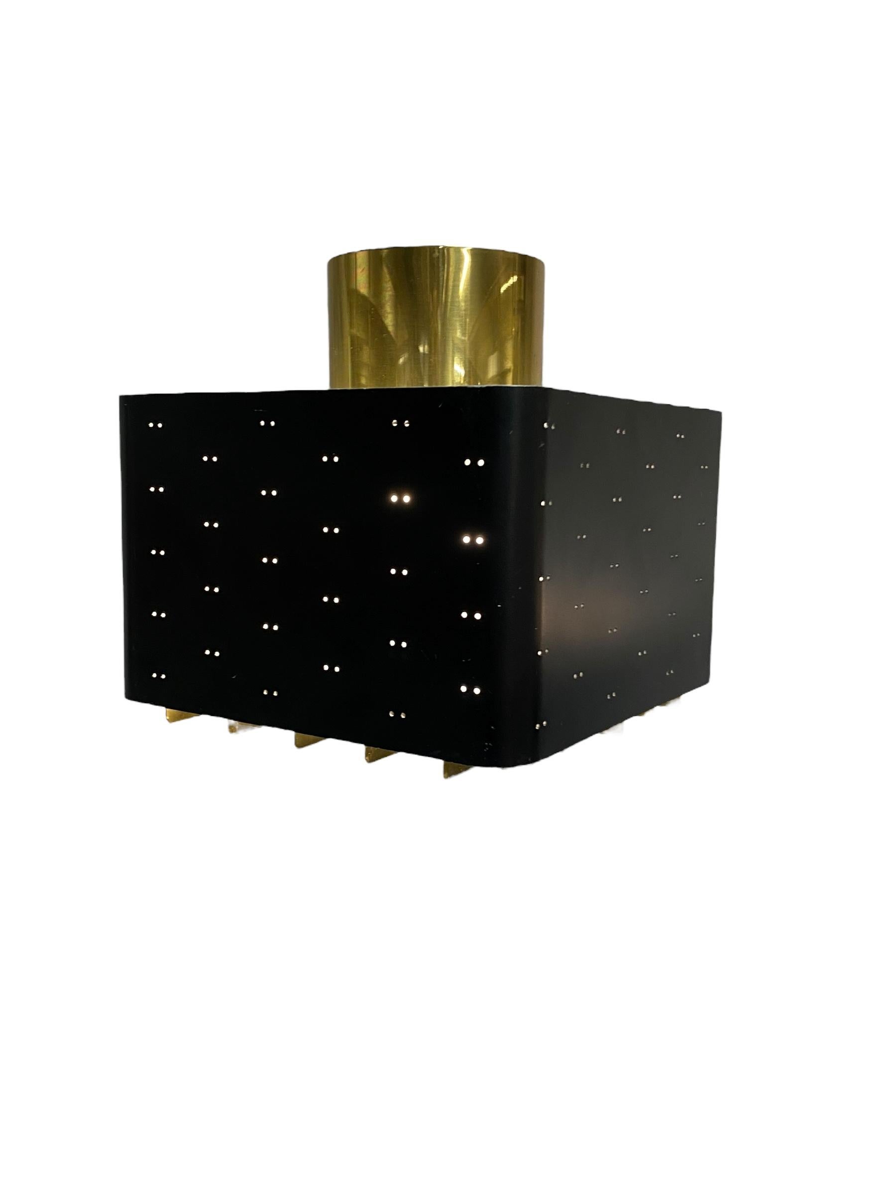 Mid-20th Century Pair of Paavo Tynell Starry Sky Ceiling Lamps 9068 In Black & Brass, Idman 1960s For Sale