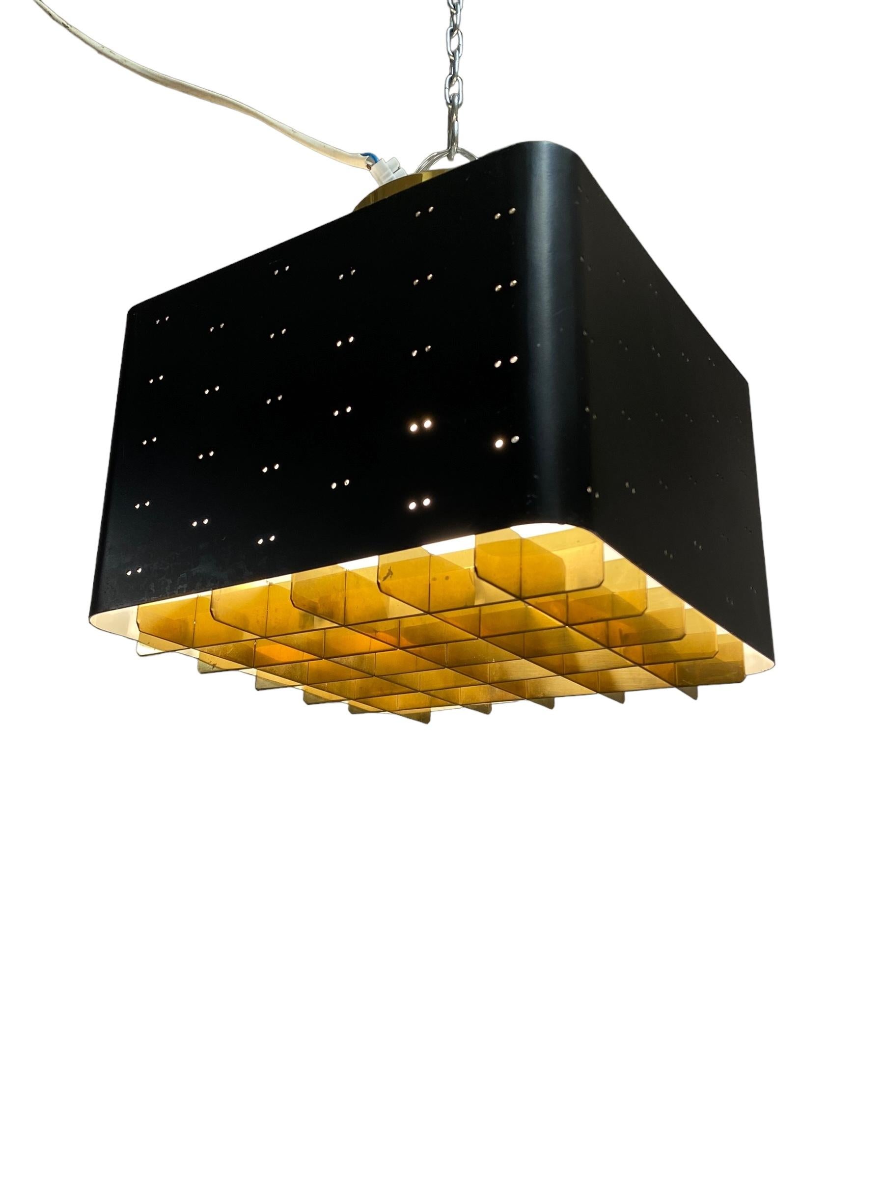 Metal Pair of Paavo Tynell Starry Sky Ceiling Lamps 9068 In Black & Brass, Idman 1960s For Sale