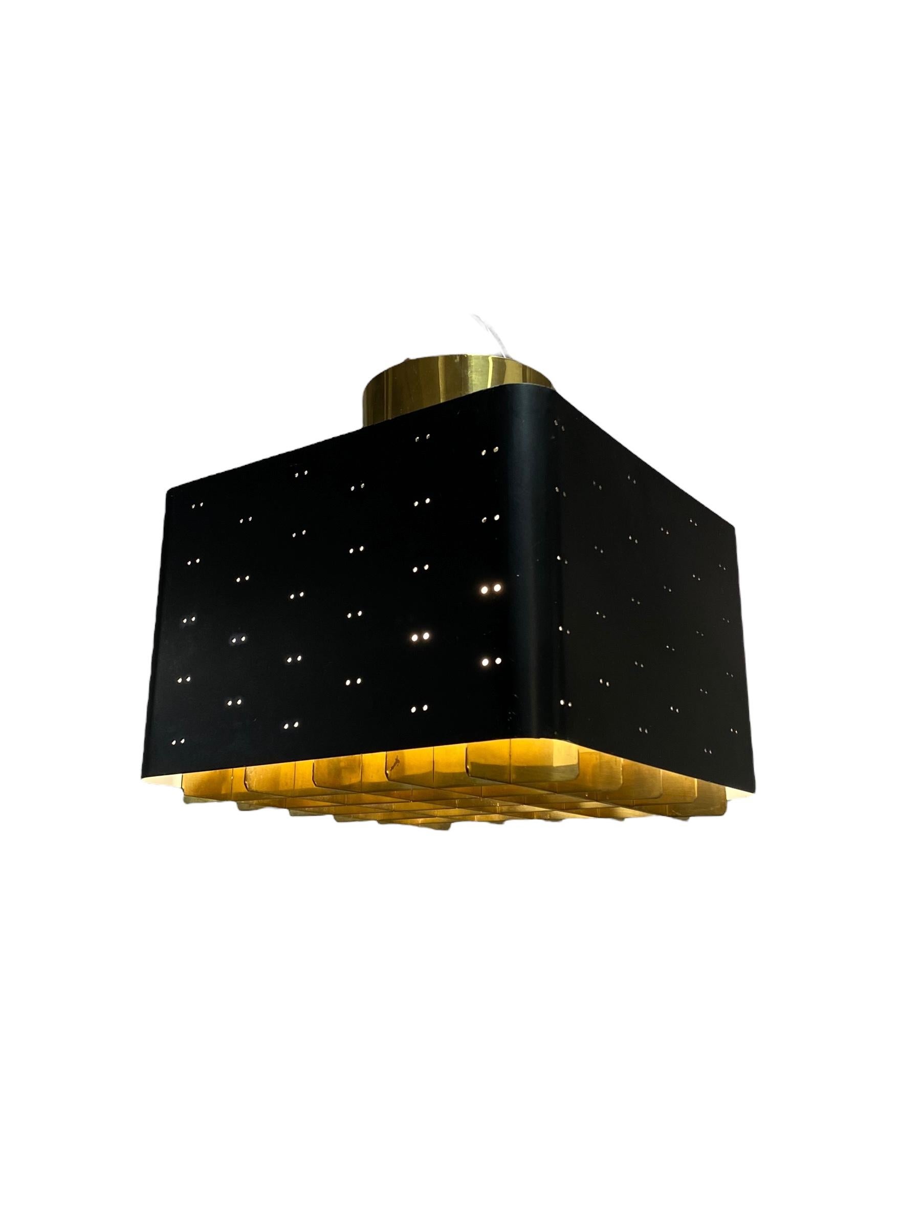 Pair of Paavo Tynell Starry Sky Ceiling Lamps 9068 In Black & Brass, Idman 1960s For Sale 1