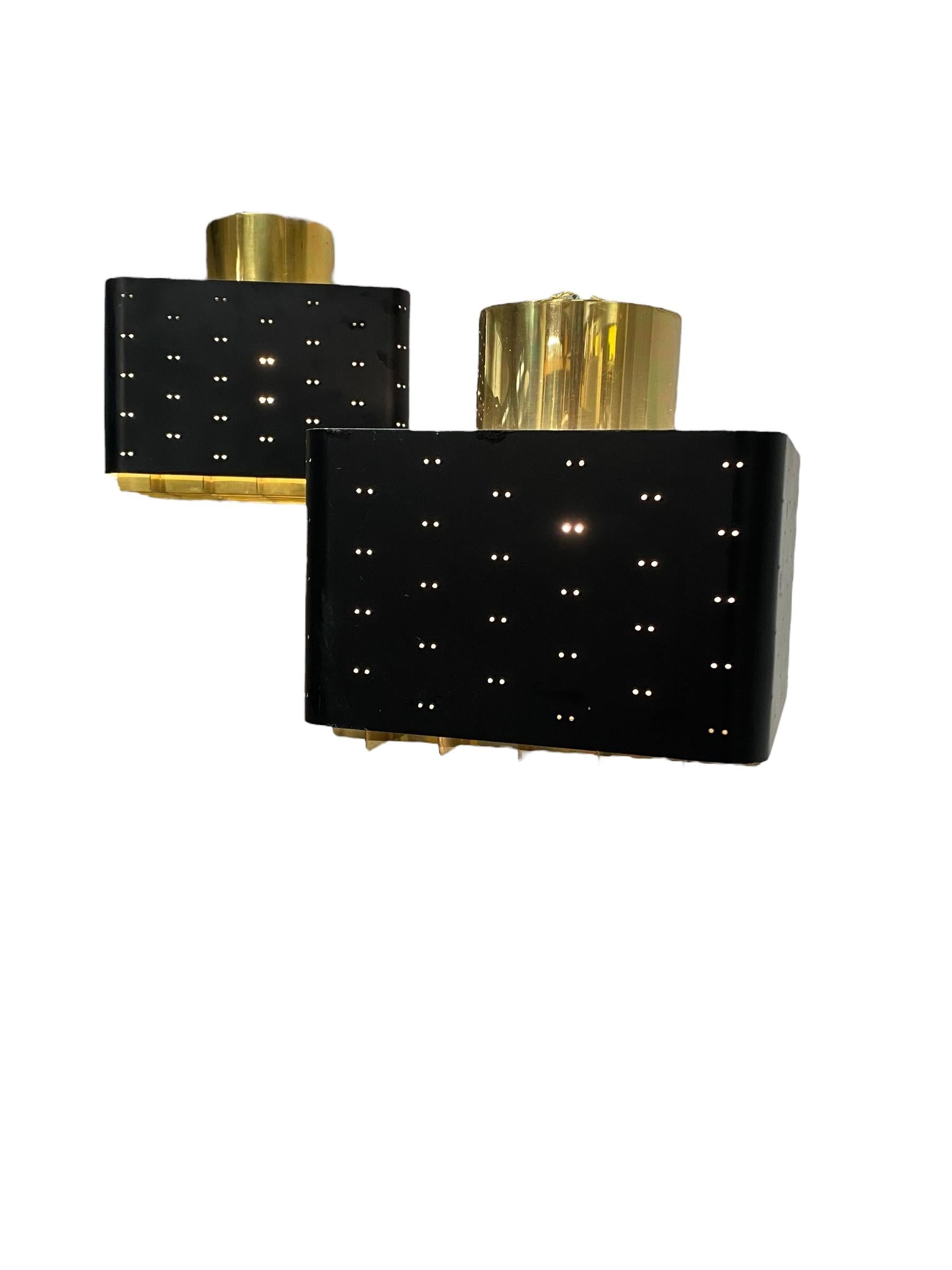 Pair of Paavo Tynell Starry Sky Ceiling Lamps 9068 In Black & Brass, Idman 1960s For Sale 2