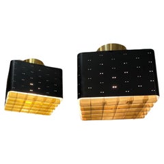 Pair of Paavo Tynell Starry Sky Ceiling Lamps 9068 In Black & Brass, Idman 1960s