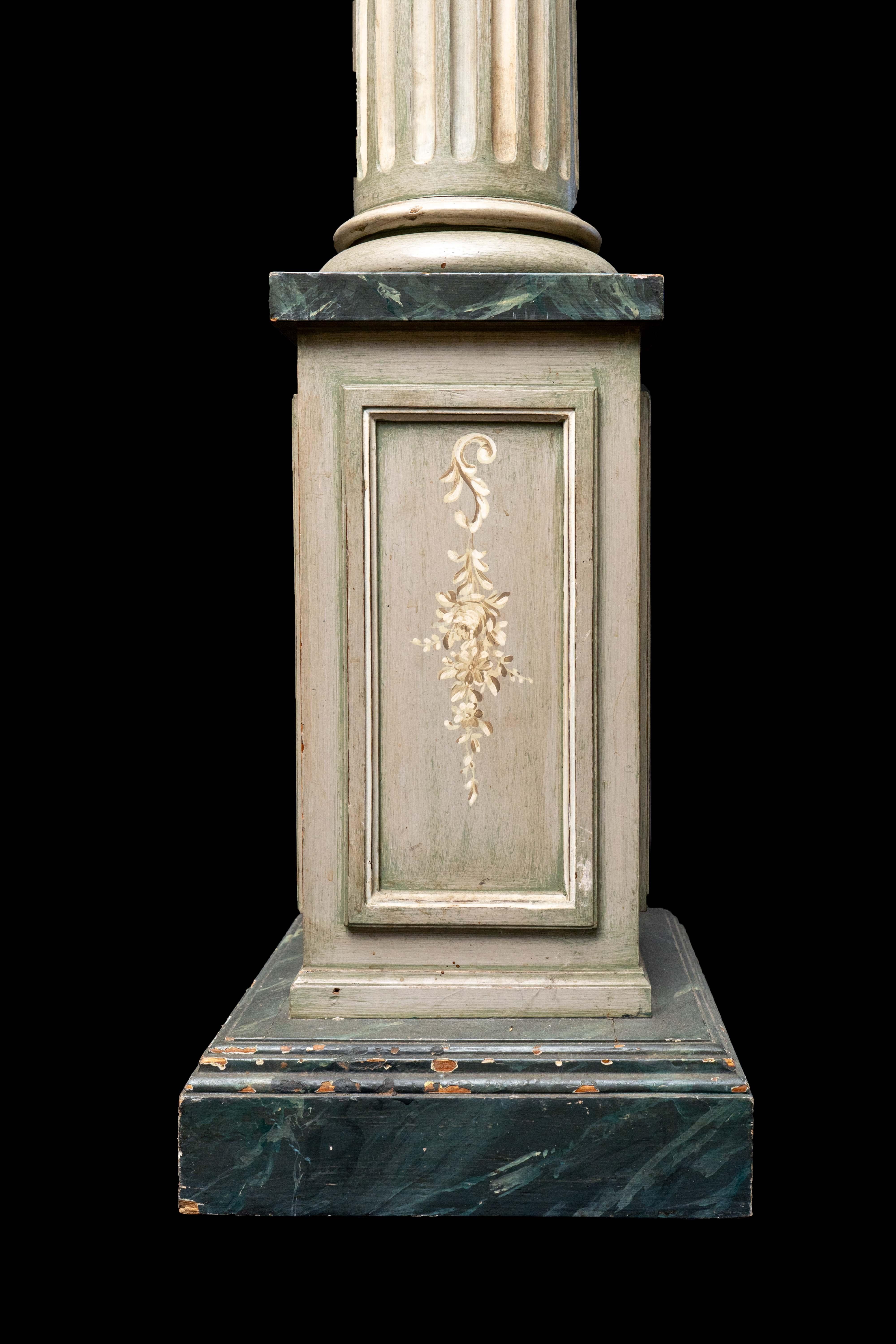 Classical Roman Pair of Paint Decorated Roman Columns Having Hand Painted Flowers, circa 1940
