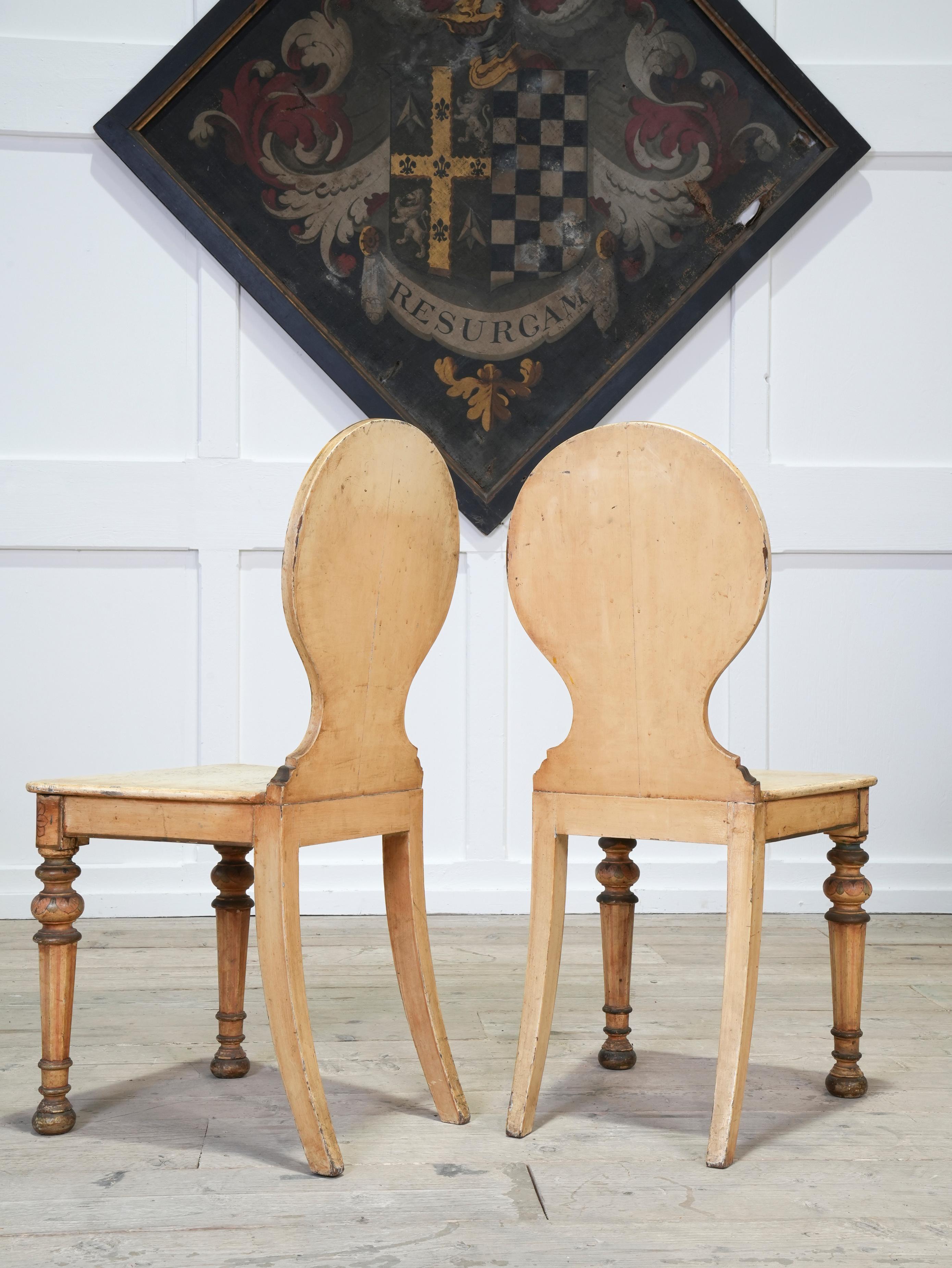 A Pair of Painted 19th Century Hall Chairs For Sale at 1stDibs
