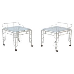 Pair of Painted Aluminum Faux Bamboo and Glass Bar Carts, circa 1970