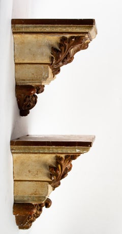 Pair of Painted and Gilded Wood Brackets, 19th Century