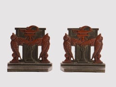 Pair of Painted Bronze Owls Bookends, Austria, circa 1900