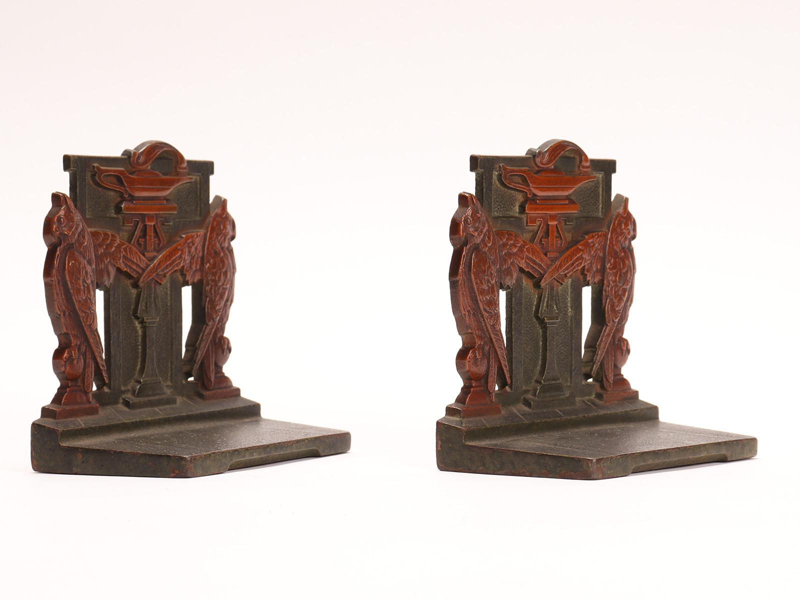 Austrian Pair of Painted Bronze Owls Bookends, Austria, circa 1900 For Sale