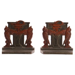 Pair of Painted Bronze Owls Bookends, Austria, circa 1900