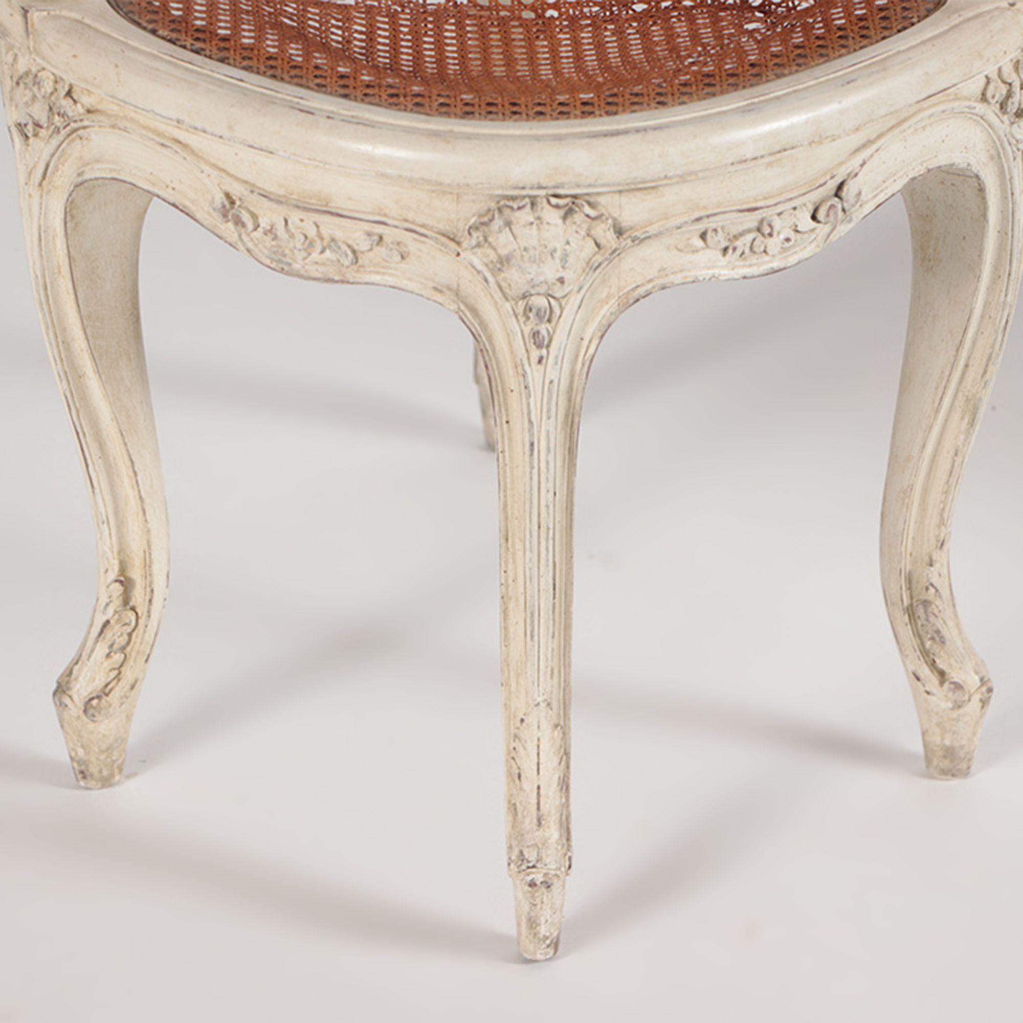 Pair of Painted, Cane and Carved French Louis XV Chairs, circa 1990 2