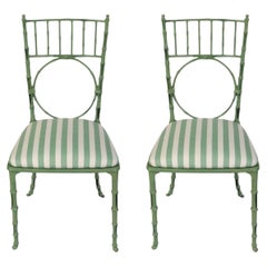 A Pair of Painted Faux Bamboo Chairs
