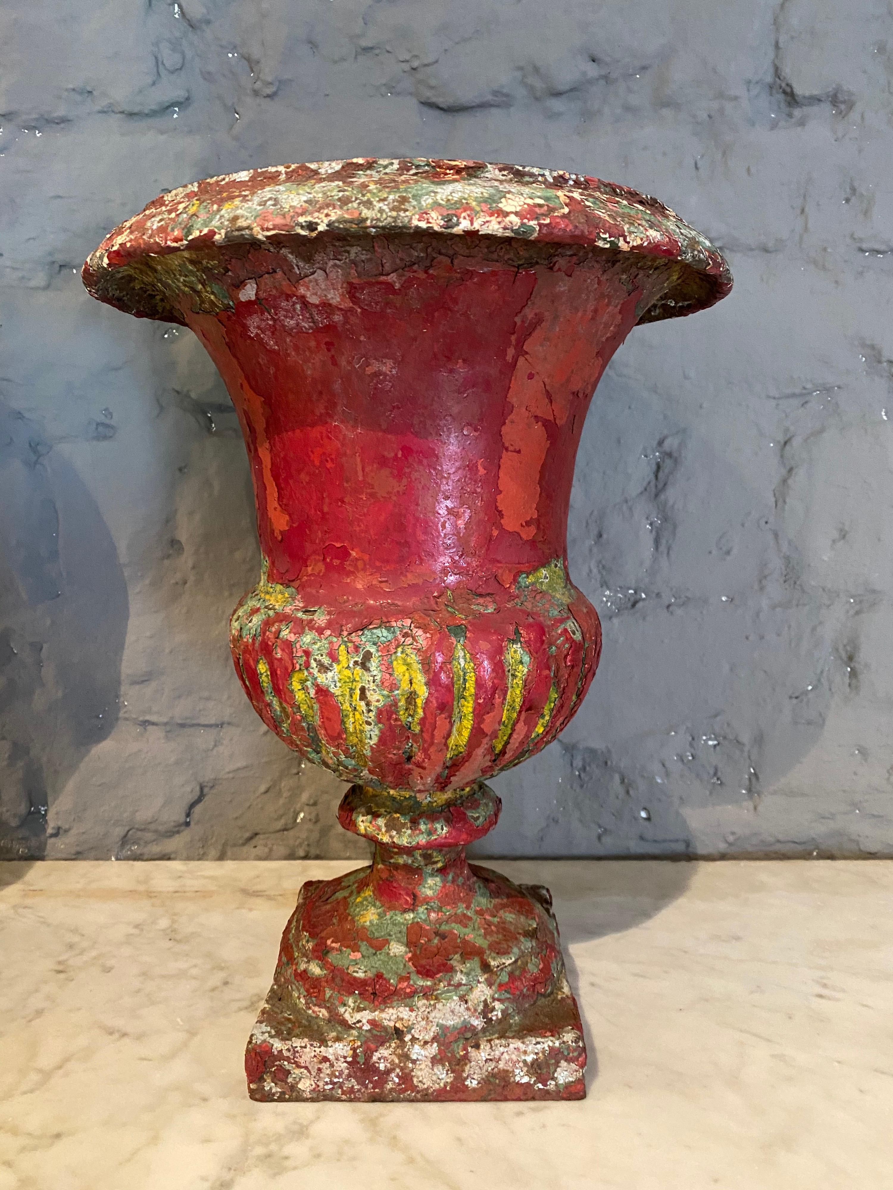 Neoclassical Pair of Painted French 19th Century Cast Iron Urns