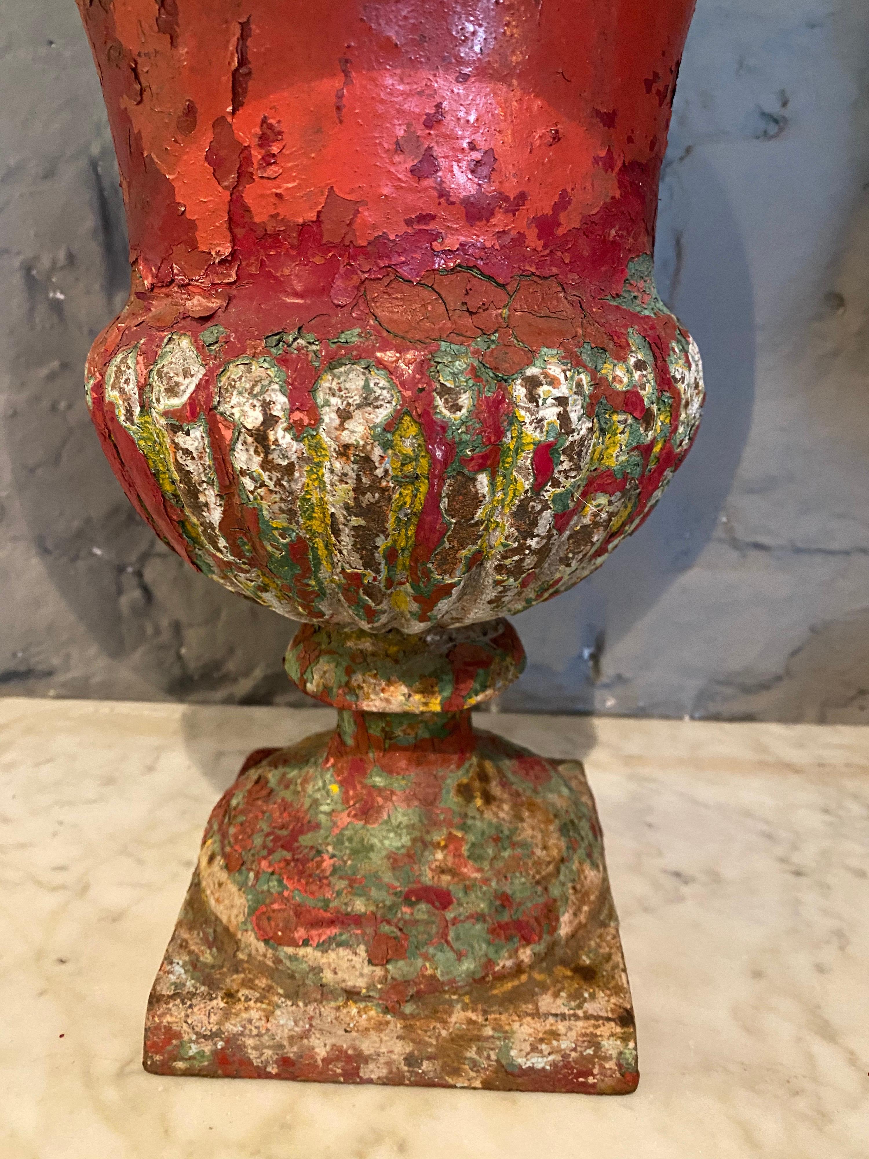Pair of Painted French 19th Century Cast Iron Urns 1