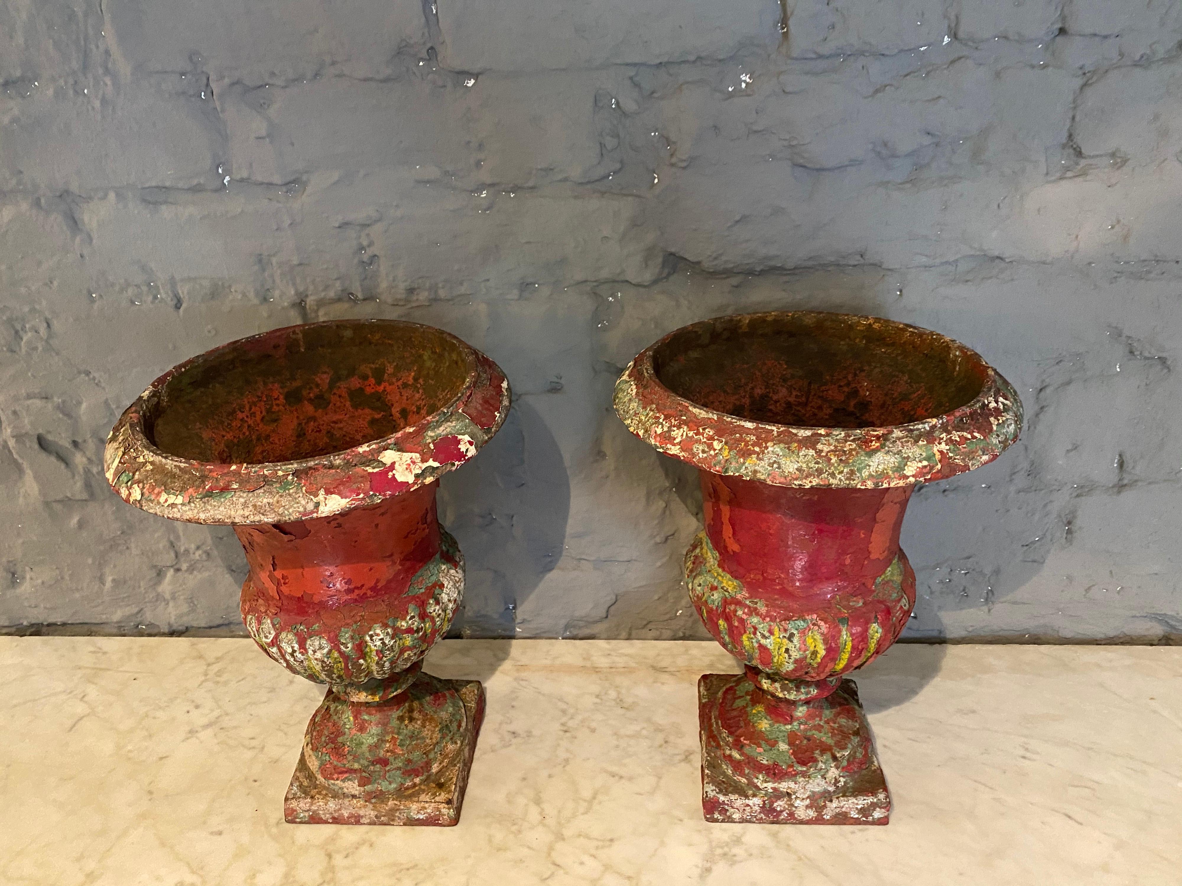 Pair of Painted French 19th Century Cast Iron Urns 2