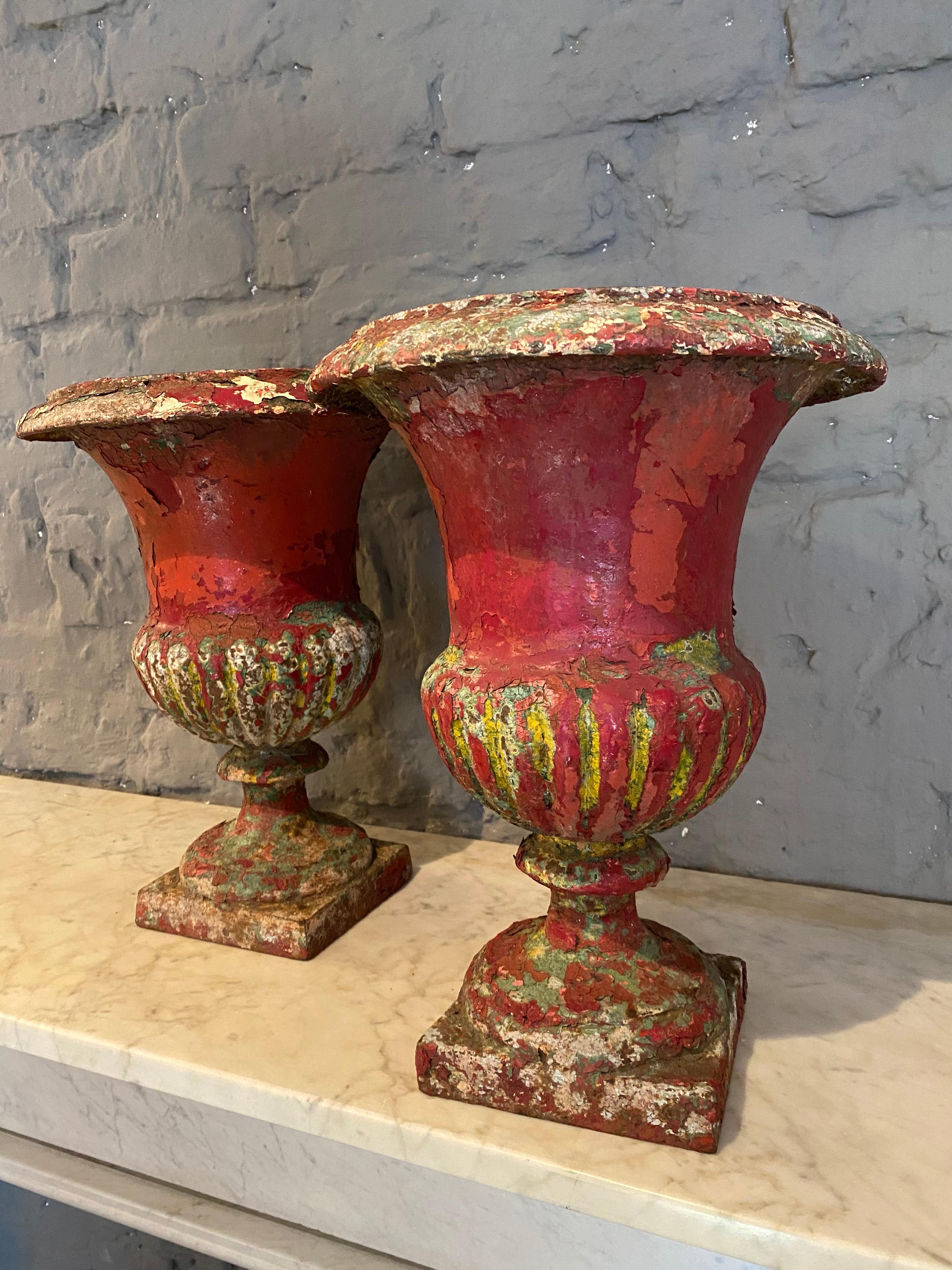 Pair of Painted French 19th Century Cast Iron Urns 3