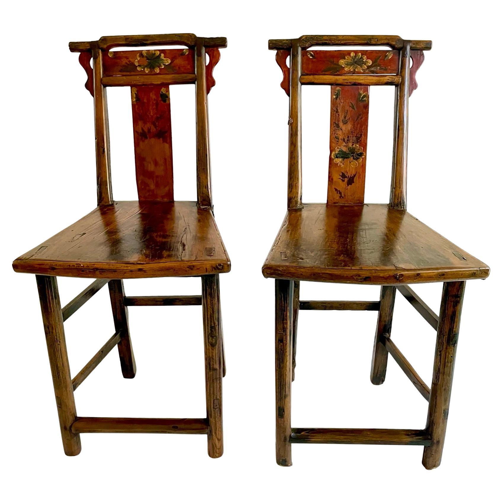 Pair of Painted Late 18th Century Chinese Chairs