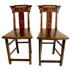 Antique Pair of Painted Late 18th Century Chinese Chairs