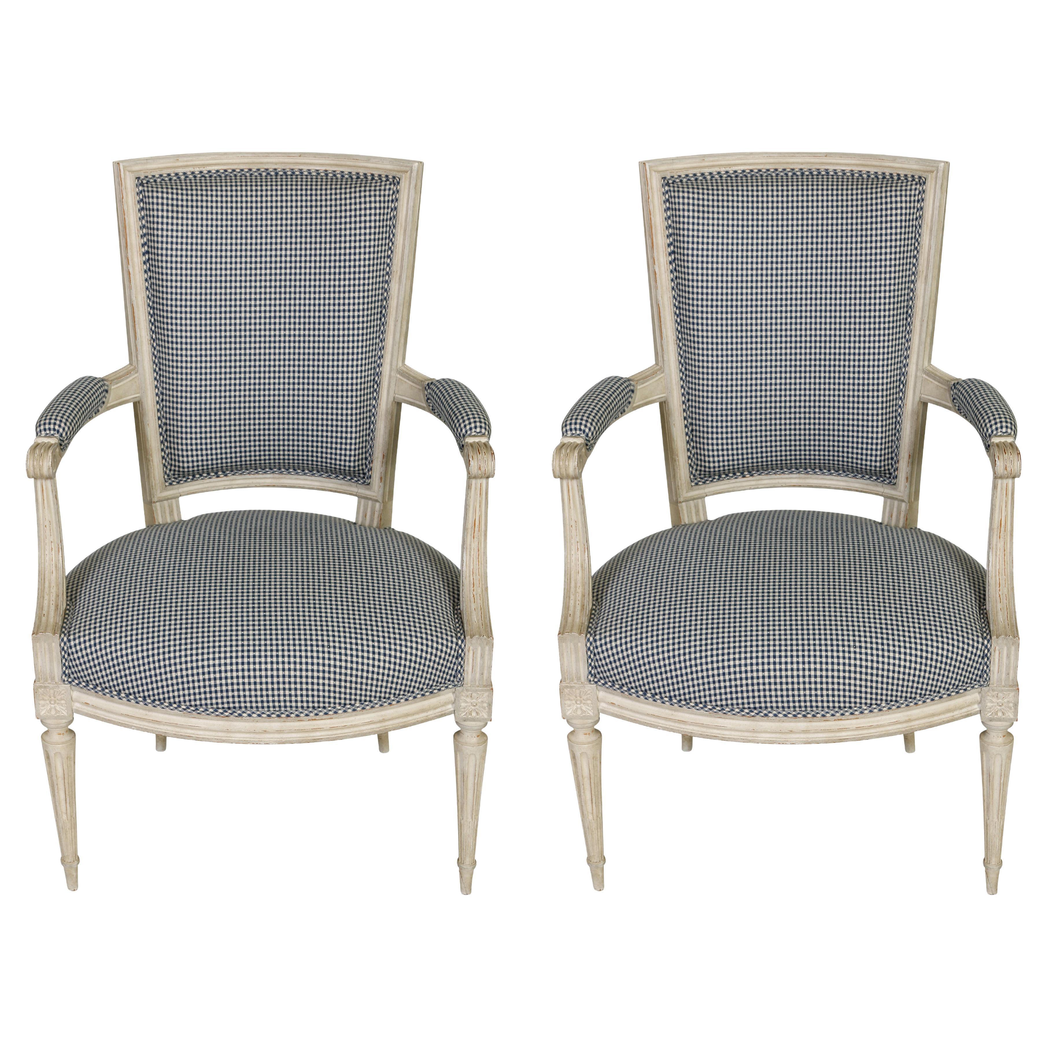 Pair of Painted Louis XVI Style Armchairs For Sale