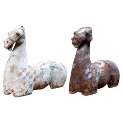 A Pair of Painted Pottery Horses