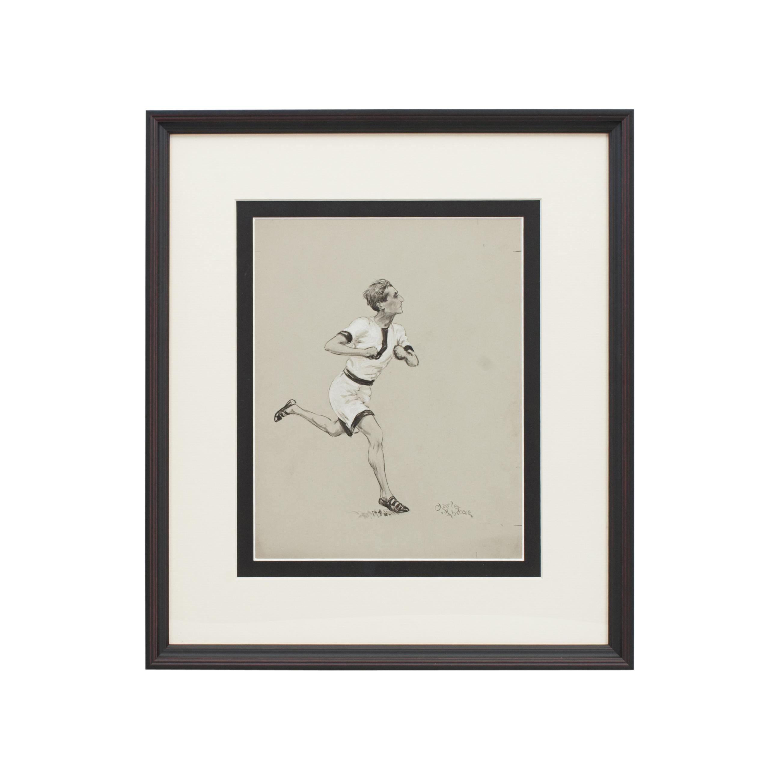 Athelitics Watercolour Paintings By Charles Ambrose. 
Original watercolor en grisaille on board of two athletic runners by Charles Ambrose. A rare subject 'Track & Field', a very difficult sport to find early original artwork of, so this is a great