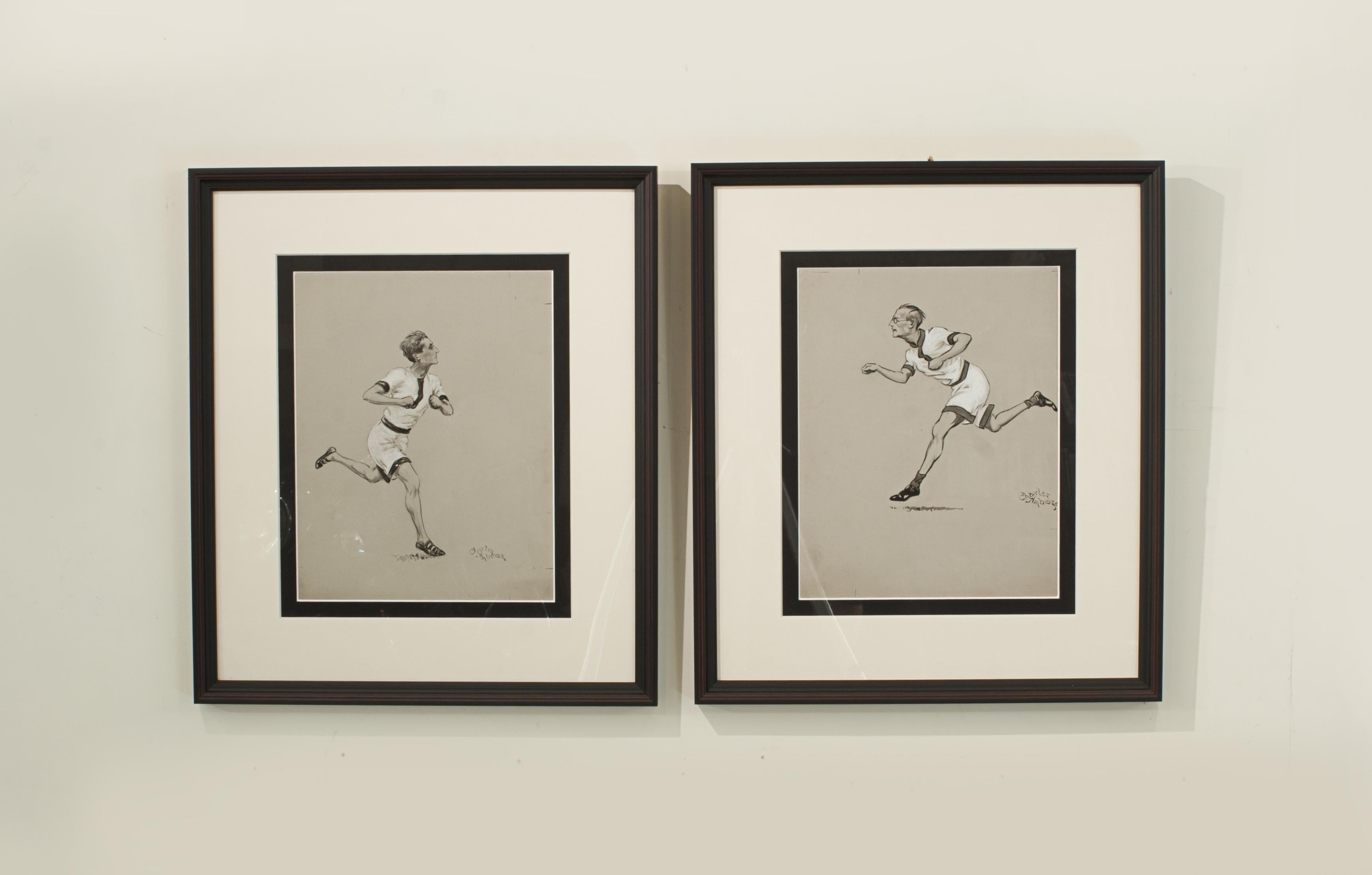 Pair of Paintings by Charles Ambrose of Two Runners, the First to Finish In Good Condition For Sale In Oxfordshire, GB