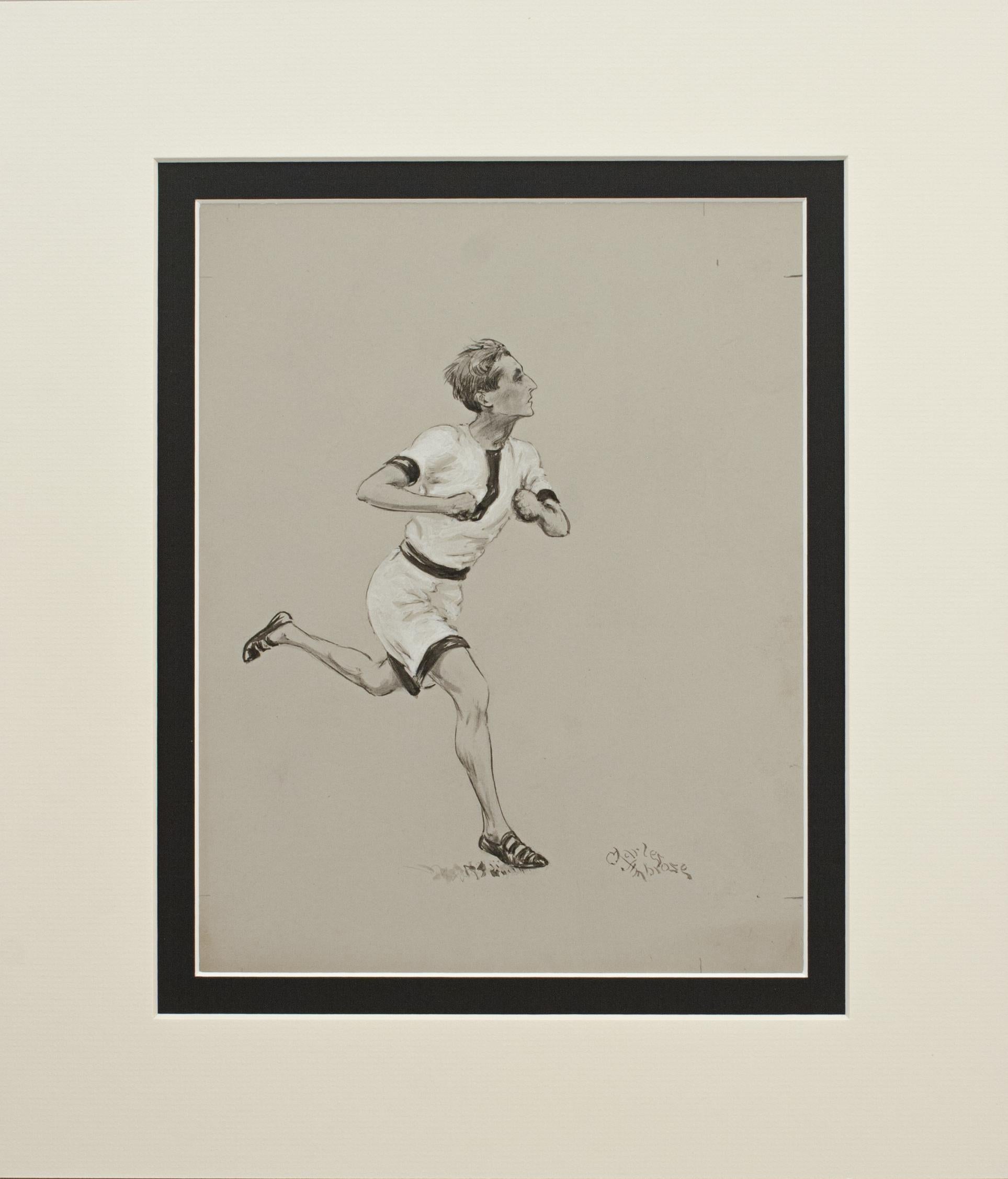 Early 20th Century Pair of Paintings by Charles Ambrose of Two Runners, the First to Finish For Sale