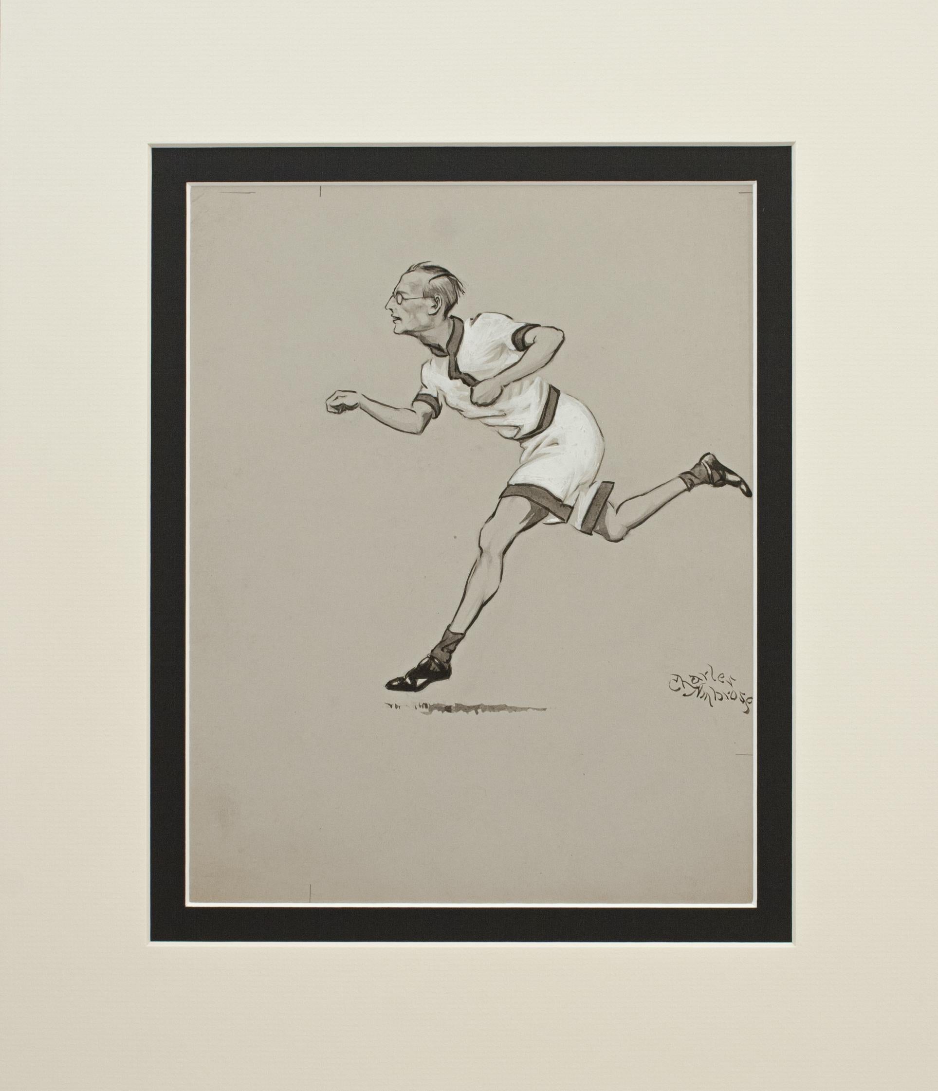 Paper Pair of Paintings by Charles Ambrose of Two Runners, the First to Finish For Sale