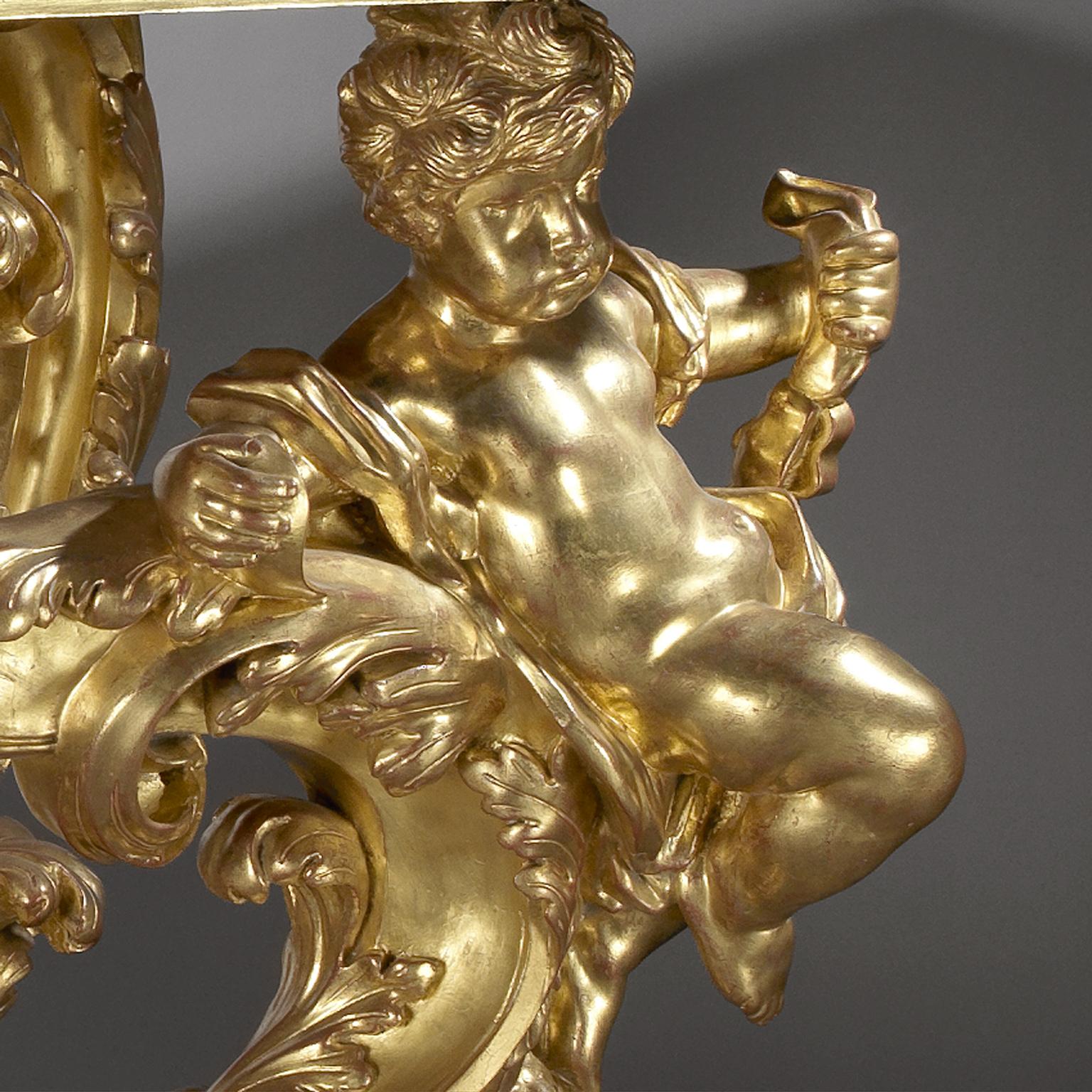 19th Century Pair of Palatial Giltwood Console Tables with Marble Tops, circa 1870 For Sale