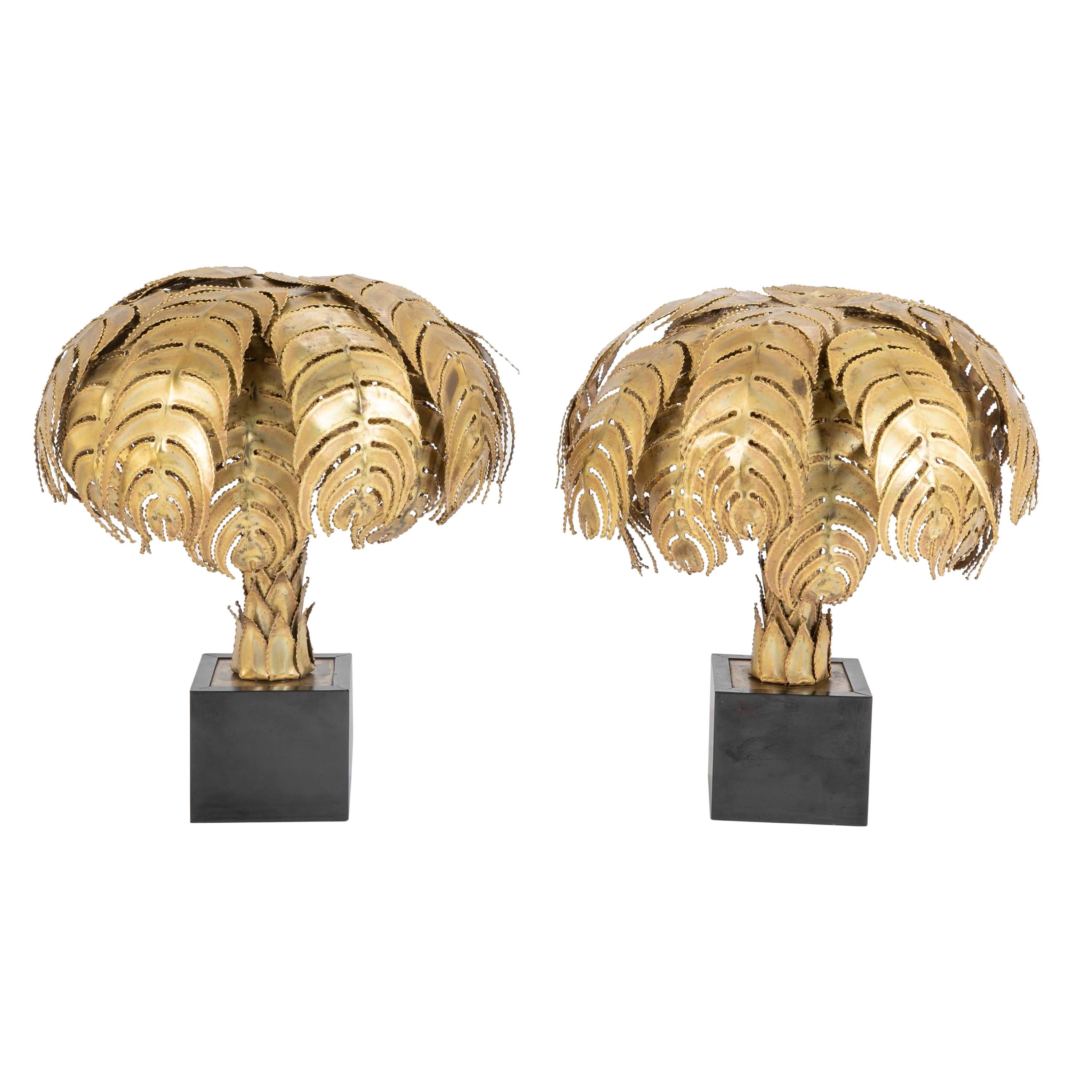 Pair of Palm Tree Form Lamps by Christian Techoueyres for Maison Jansen For Sale