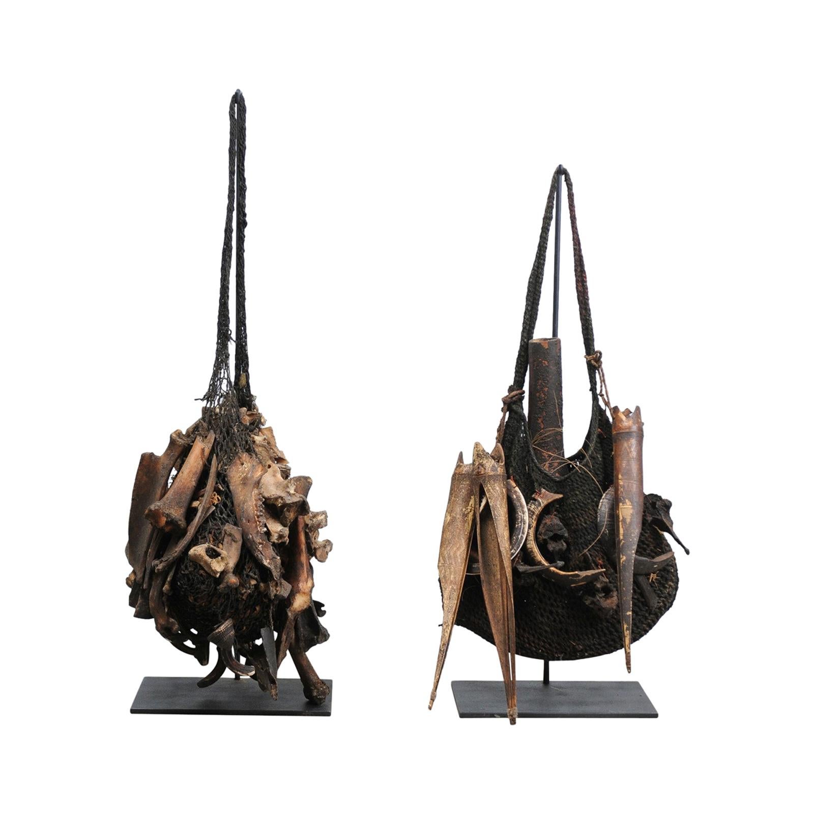 Pair of Papua New Guinea Tribal Medicine Bags from Mid-20th Century