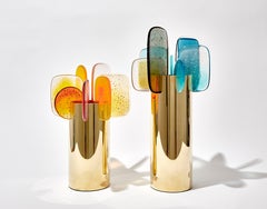 Coppia di sculture brutaliste in vetro e ottone "Paradise" di Amy Cushing