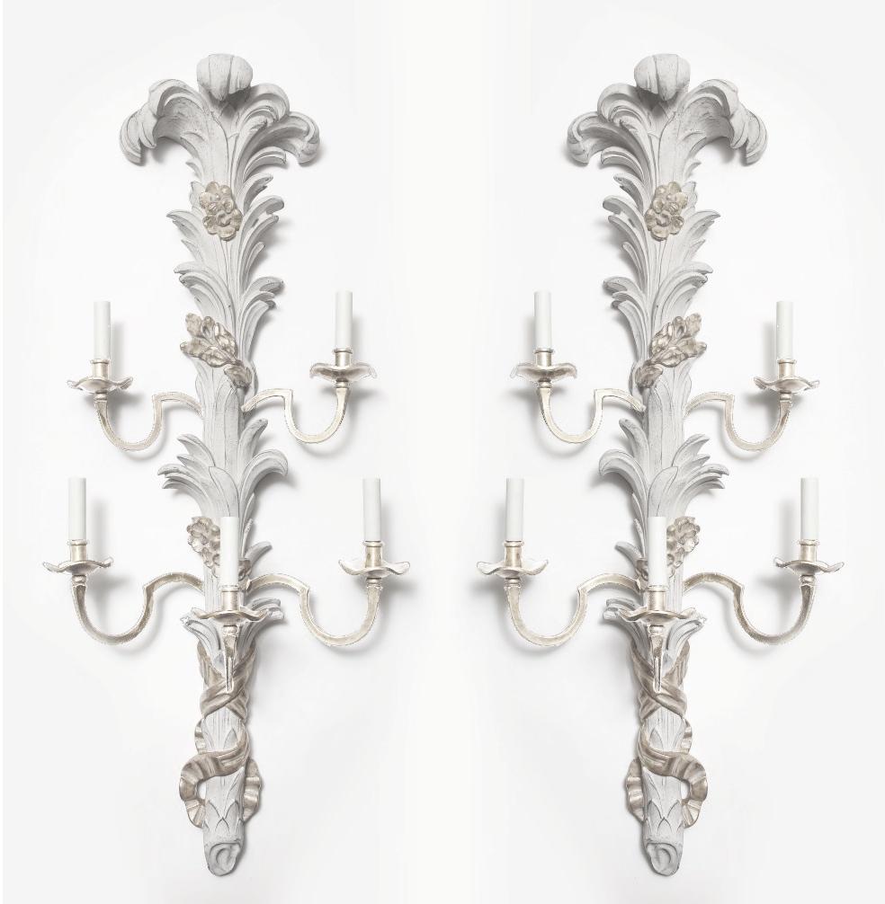 The Annabella Sconces by David Duncan, Parcel-Gilt Five Arm Wall Lights  For Sale 4