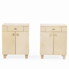 A Pair of Parchment-Clad Cabinets or Nightstands, C. 1960.