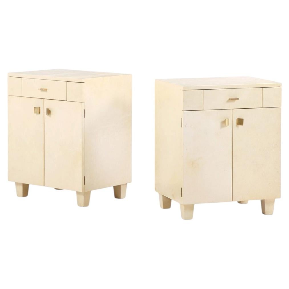 A Pair of Parchment-Clad Cabinets or Nightstands, C. 1960.
