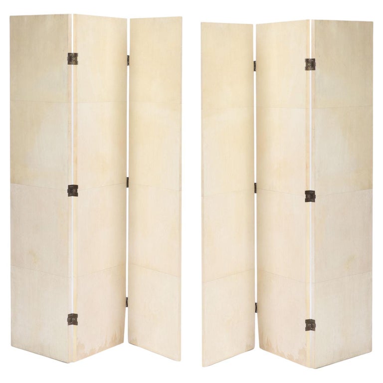 Pair of Parchment-Covered 3-Panel Folding Screens, Contemporary, Offered by 2220 Antiques