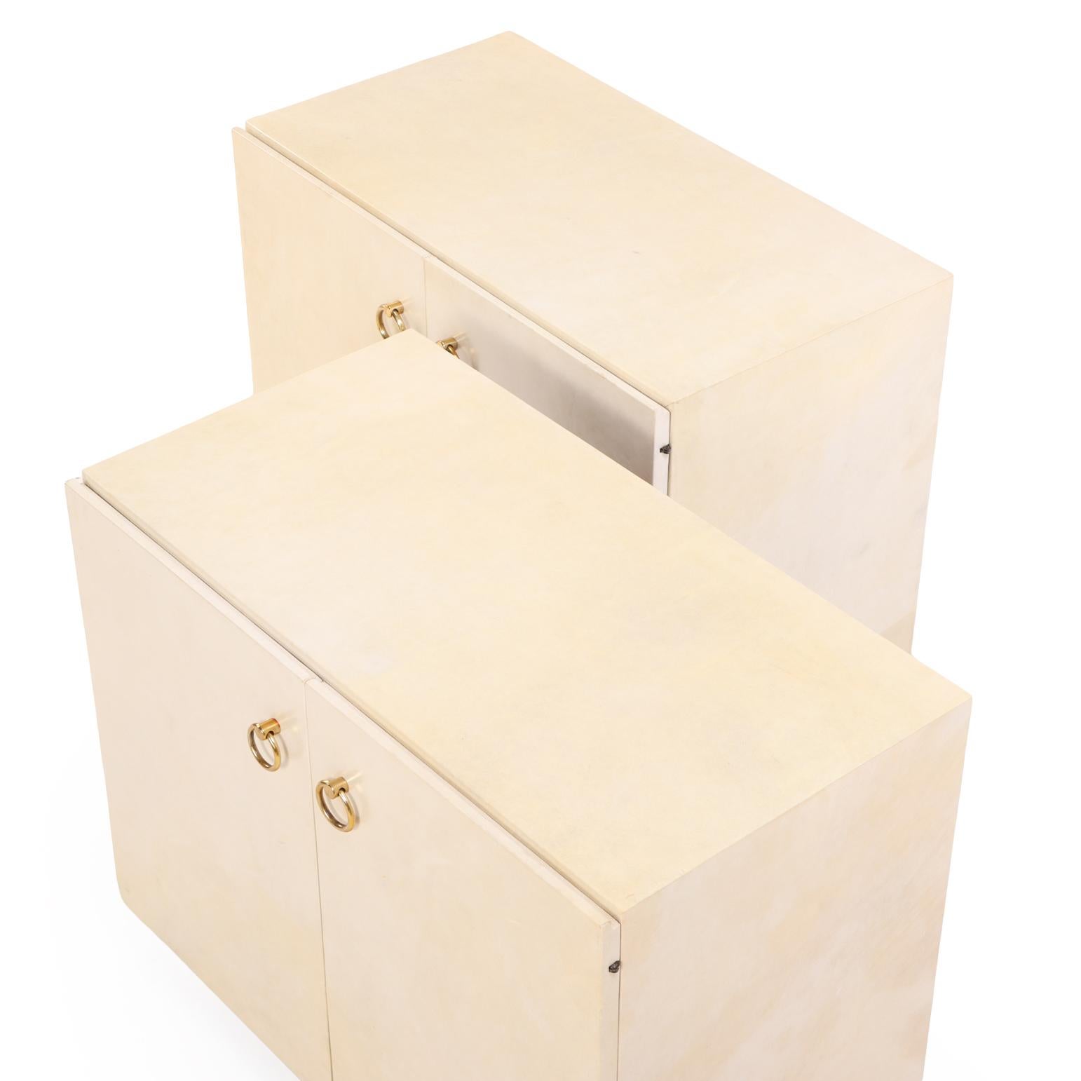 20th Century A Pair of Parchment Covered Two-Door Cabinets, C. 1950. For Sale