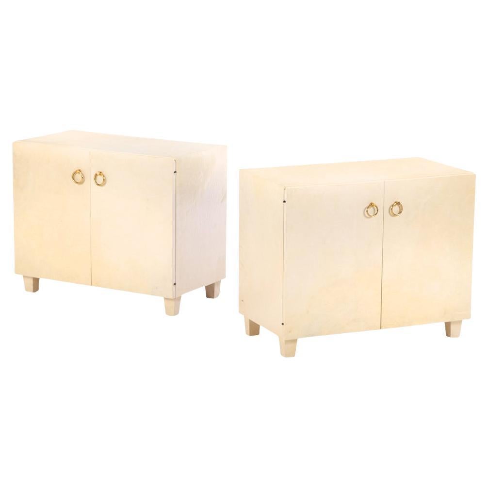 A Pair of Parchment Covered Two-Door Cabinets, C. 1950.
