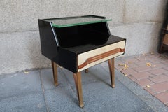 Pair of Parchment, Rosewood and Brass Midcentury Italian Bedside Tables, 1950