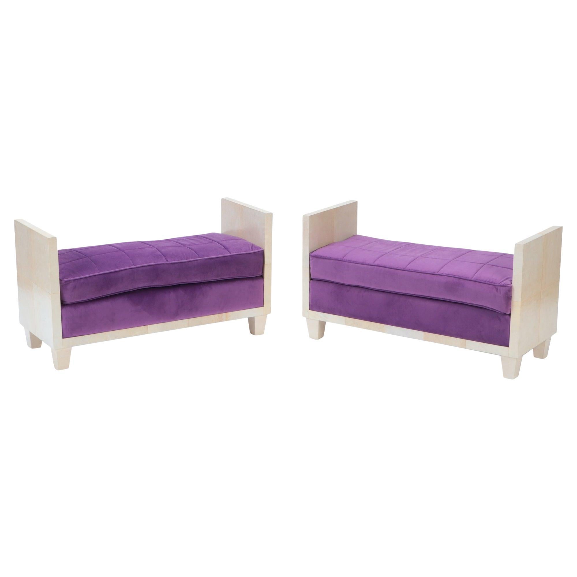 Pair of Parchment Upholstered Benches, Contemporary