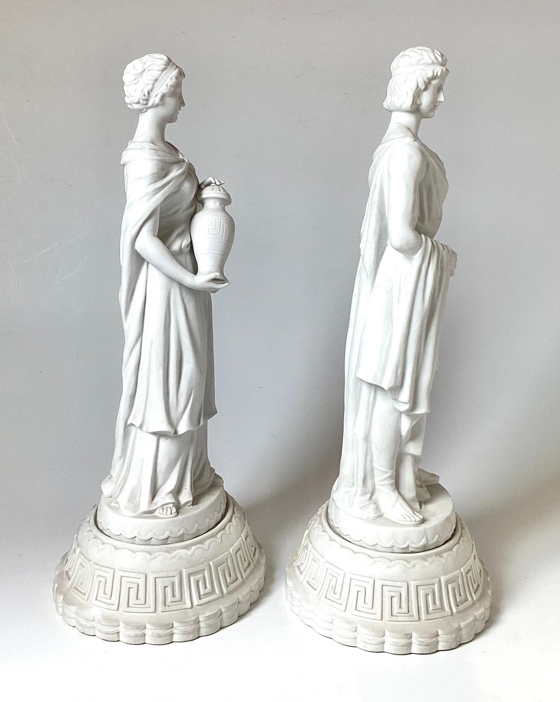 European Pair of Parian Porcelain Neoclassical Statues For Sale