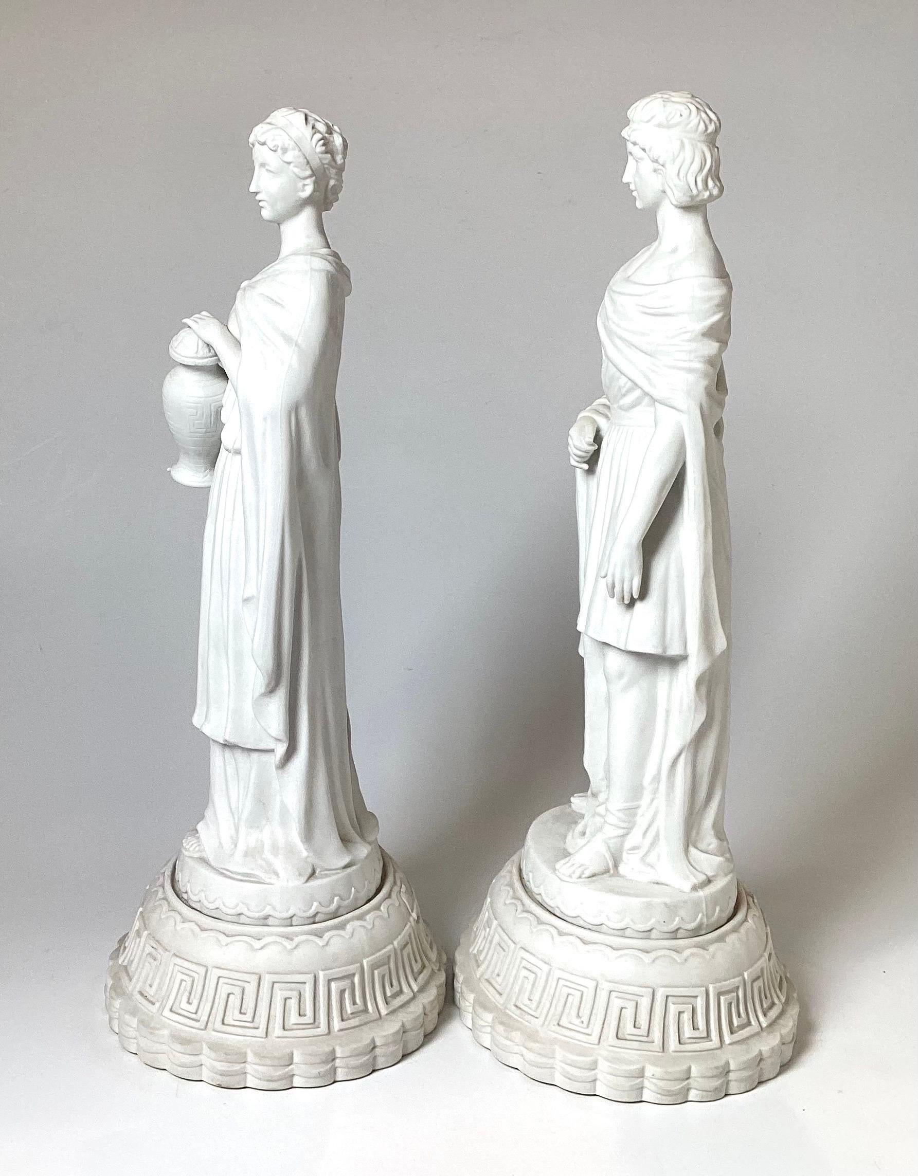 Pair of Parian Porcelain Neoclassical Statues In Good Condition For Sale In Lambertville, NJ